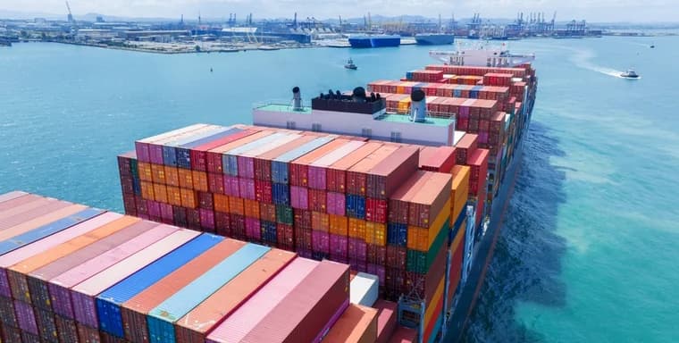 Ocean freight container terminal with gantry cranes